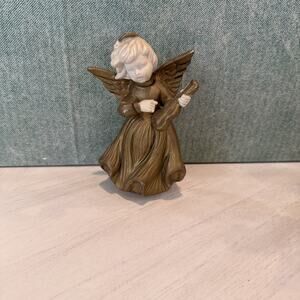 Vtg ARDALT Angel Figurine Playing the Violin Gold White Ceramic Porcelain Read